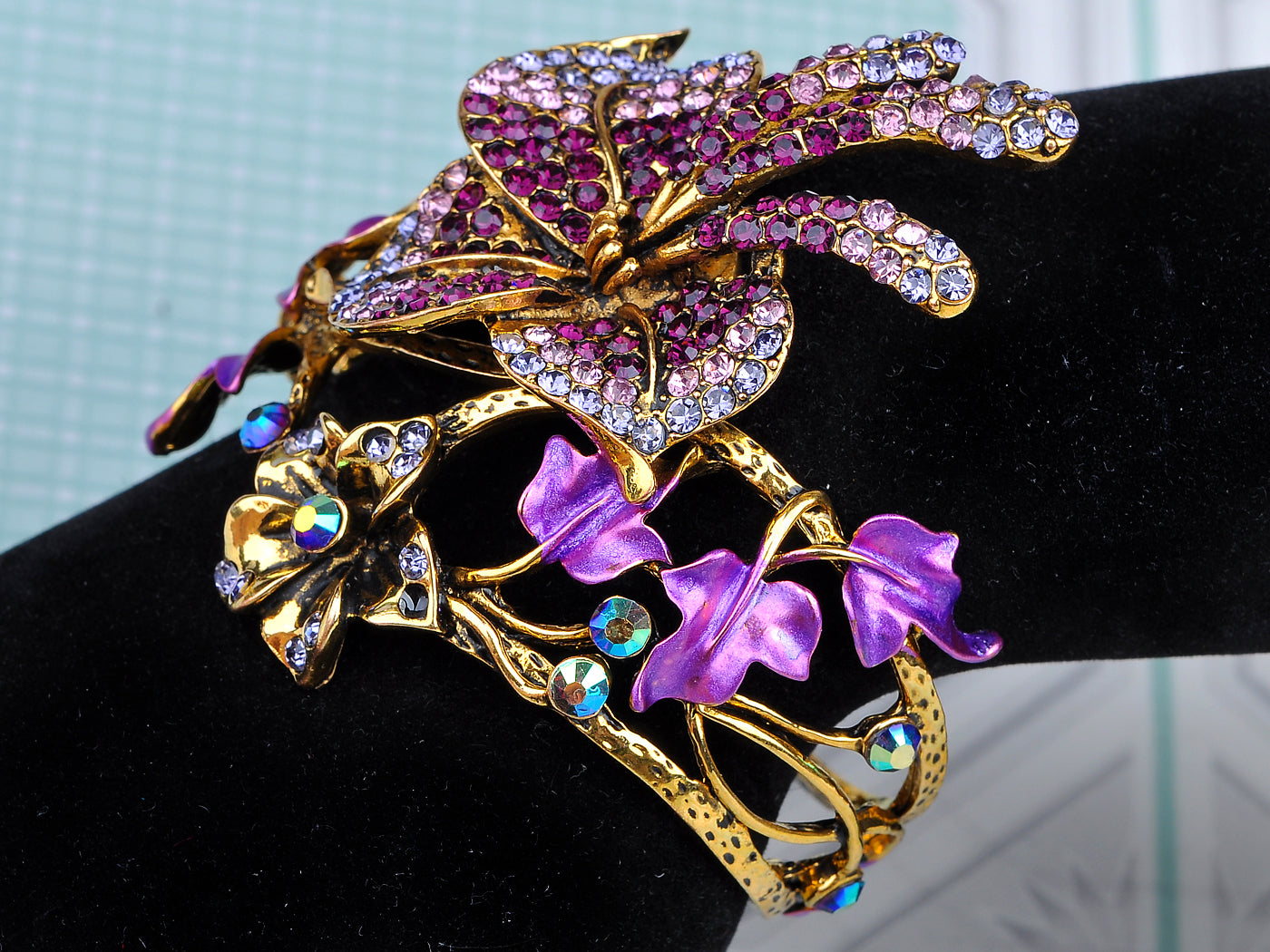 Amethyst Purple Spring Floral Flower Bracelet Bangle Cuff