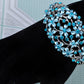 Blue Zircon Painted Spring Floral Flower Bracelet Bangle Cuff