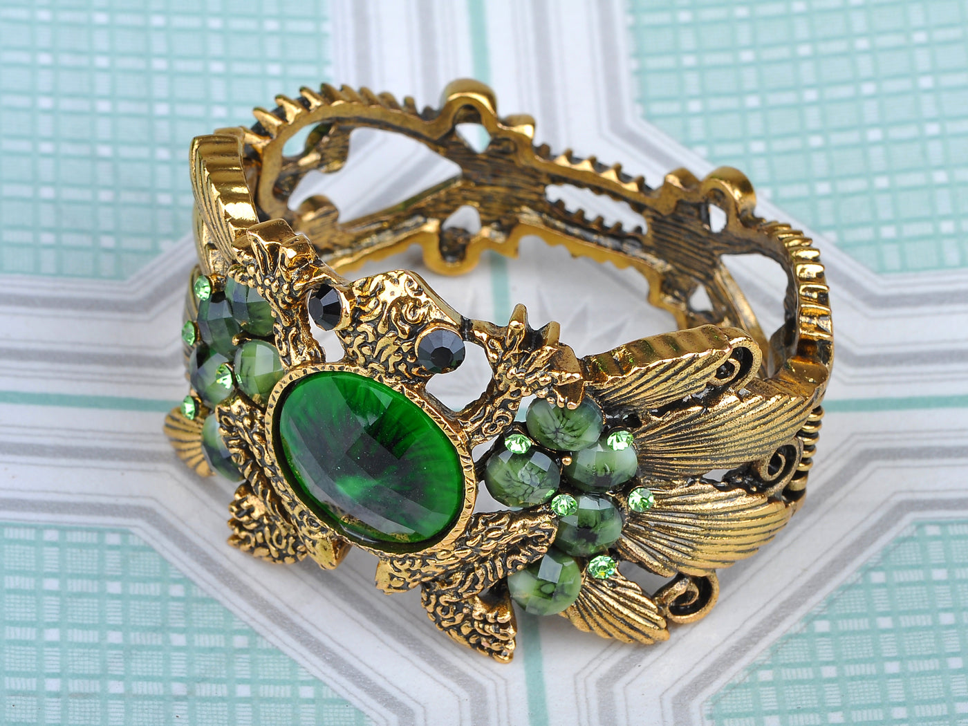 Emerald Green Frog Toad Bracelet Bangle Cuff