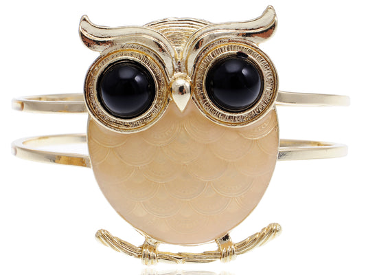 Antique Hoot Wide Eye Night Perch Owl Bird Bracelet Cuff Bangle