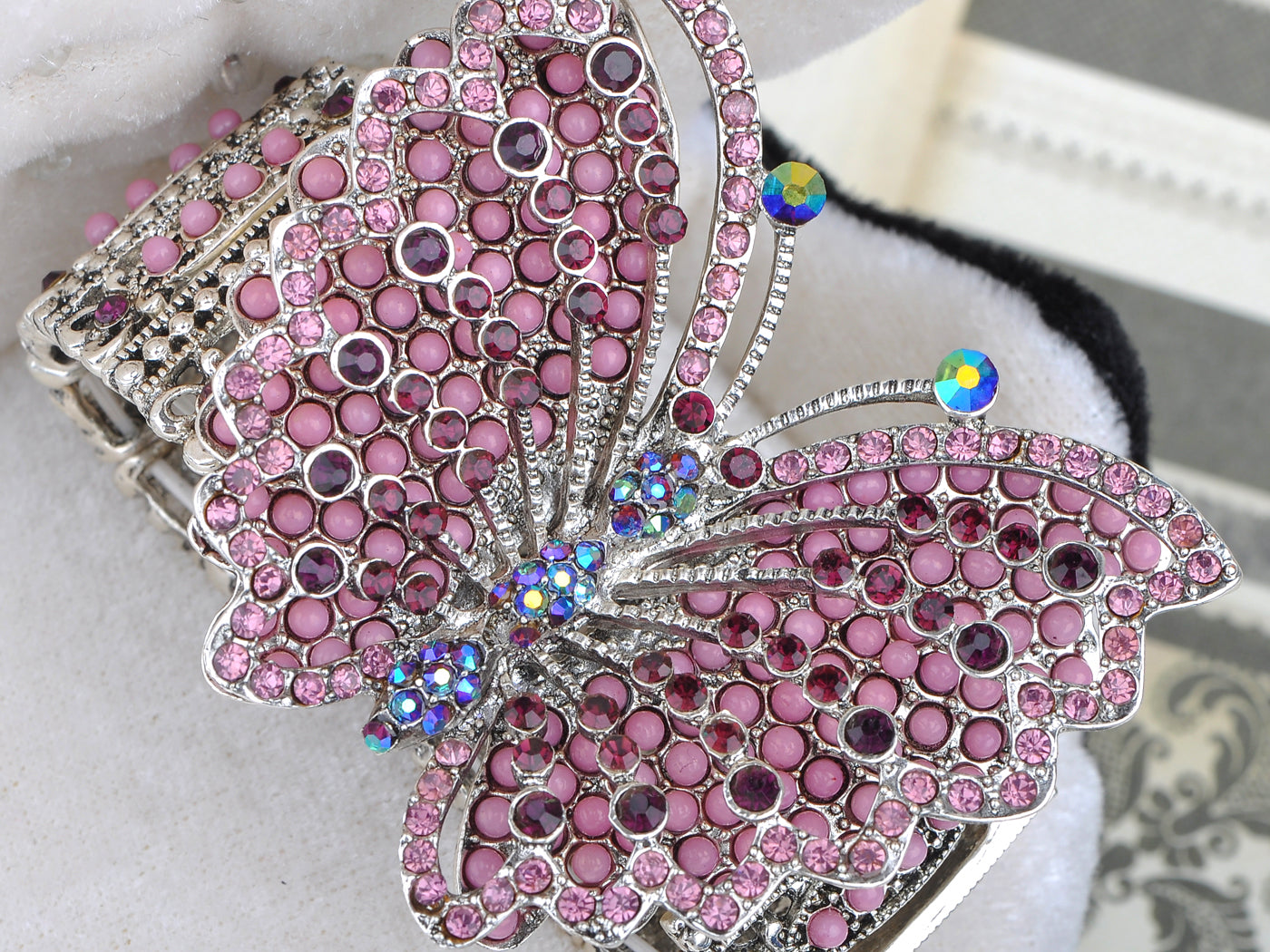 Pink Beaded Butterfly Statement Bracelet Cuff