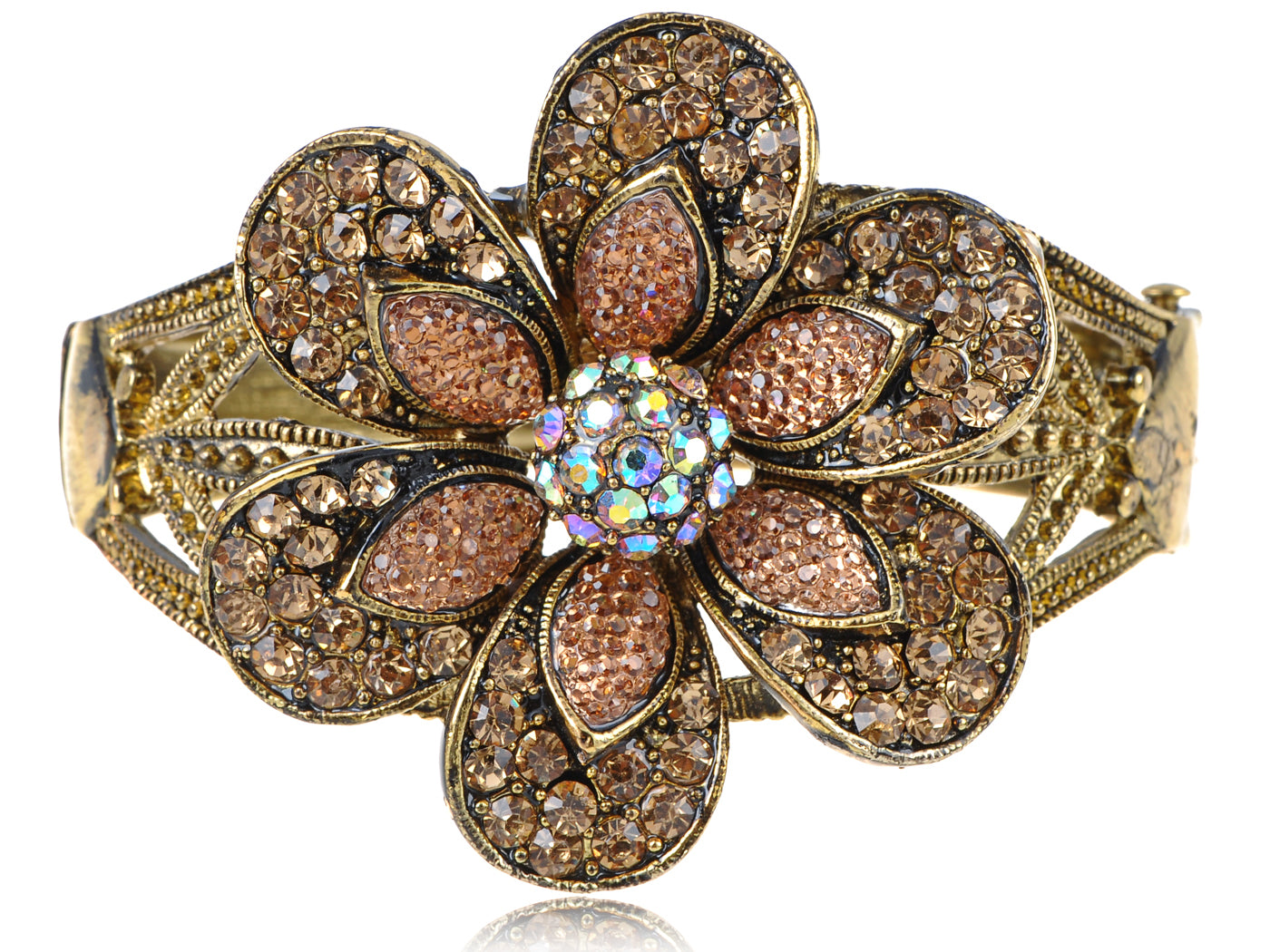 Antique Light Topaz Colored Vintage Flower Bangle Bracelet