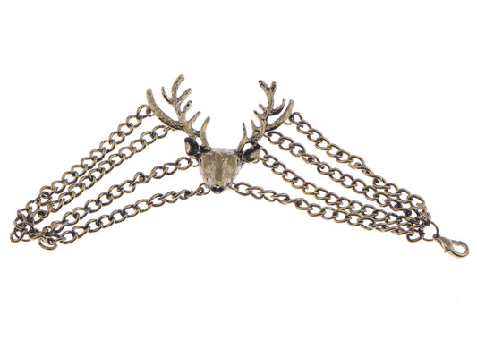 Vintage Antique Deer Bangle Chain Cuff Bracelet