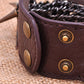 Brown Leather Grungy Style Long Spiked With Attatchable Ring Bracelet