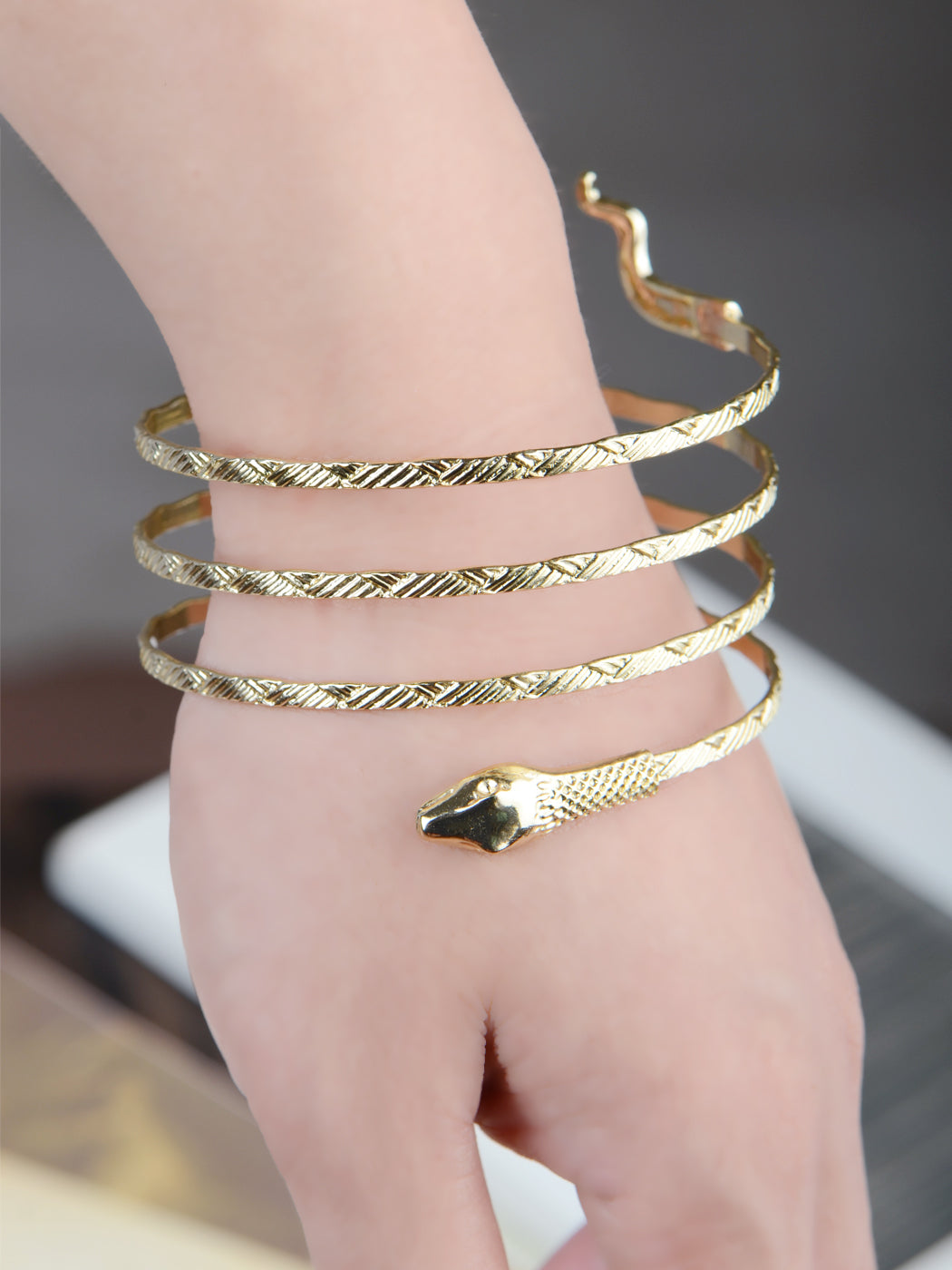 Gold Egyptian Spiral Snake Wrap Around Arm Cuff Coil Bangle Bracelet