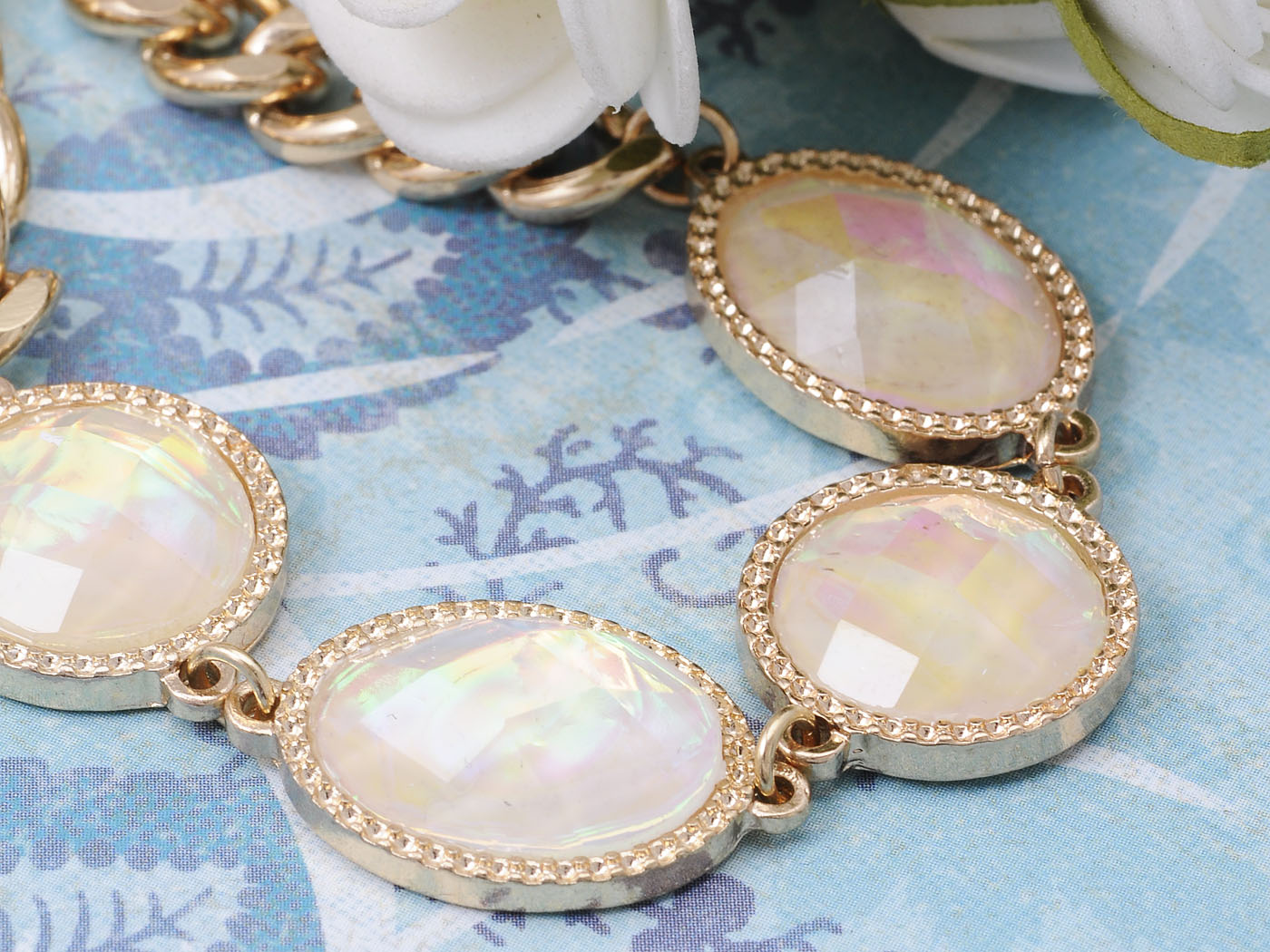 Opal Round Pendant Gems Chain Bangle Bracelet