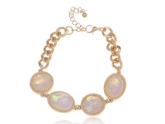 Opal Round Pendant Gems Chain Bangle Bracelet