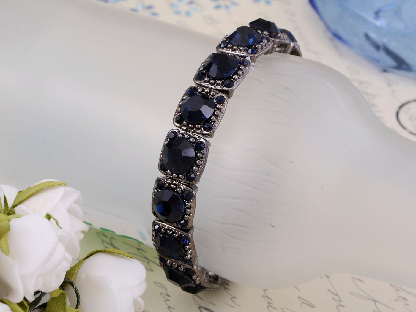 Accented Geometric Black Bead Classic Bangle Bracelet
