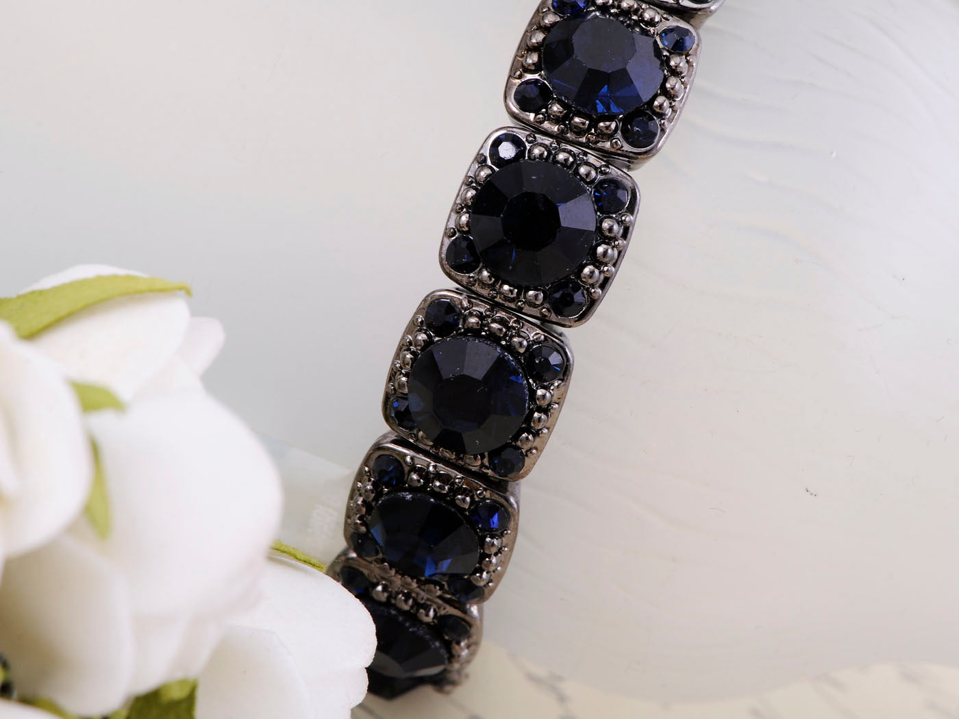Accented Geometric Black Bead Classic Bangle Bracelet