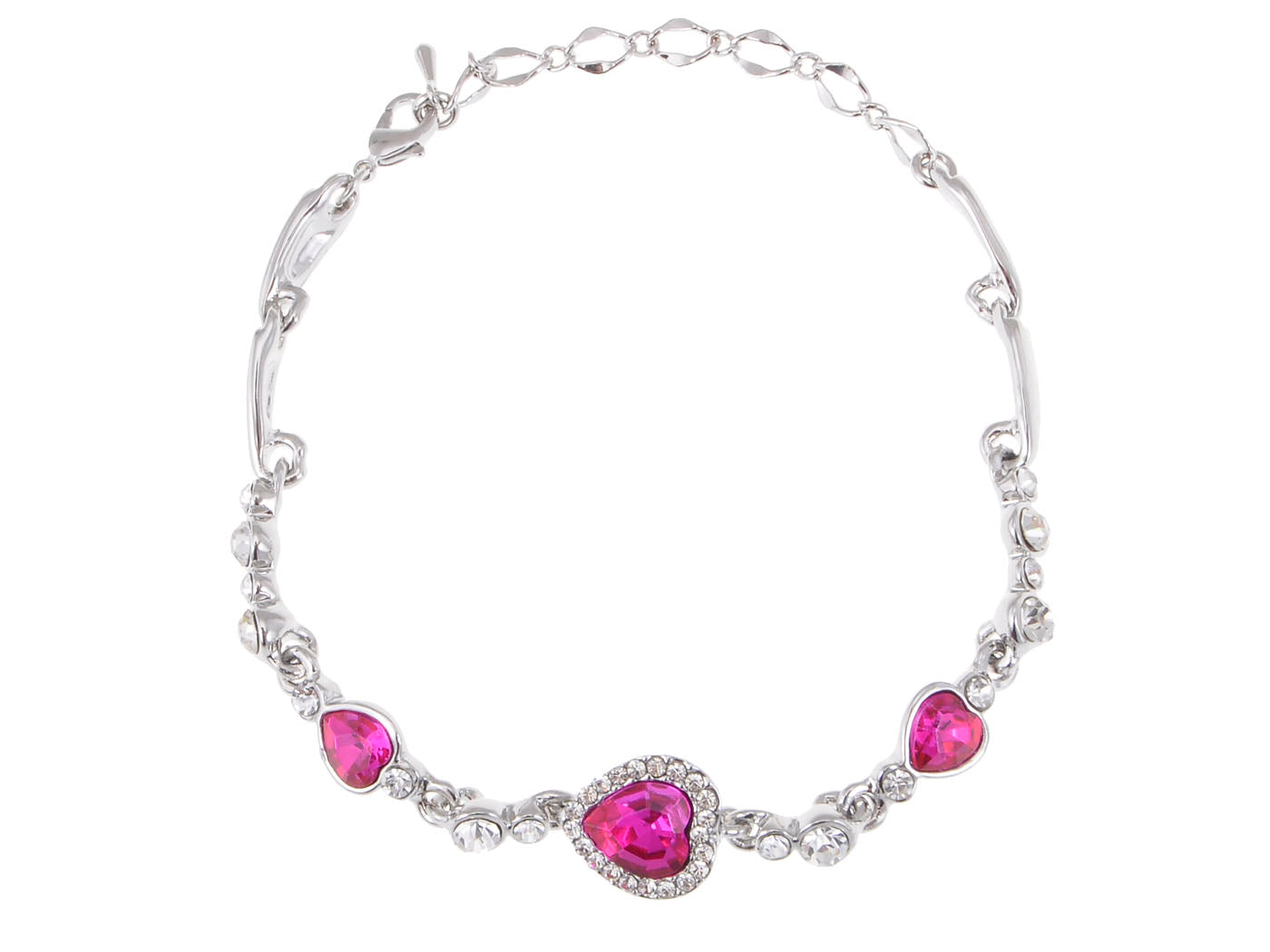 Dainty Rose Pink Heart Shaped Princess Chain Link Bracelet