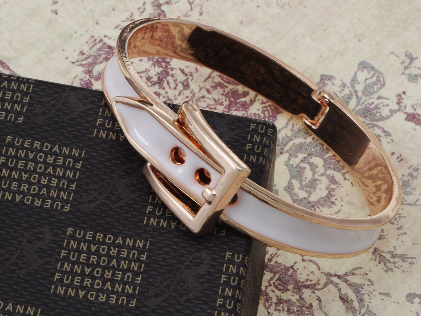Contemporary White Enamel Buckled Belt Design Bracelet