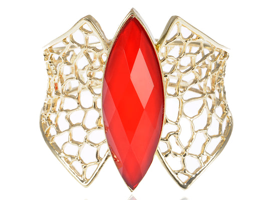 Gold Red Gems Honeycomb Bangle Bracelet