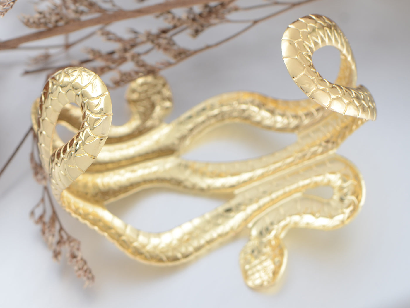 Asian Carved Twin Dancing Snakes Bracelet