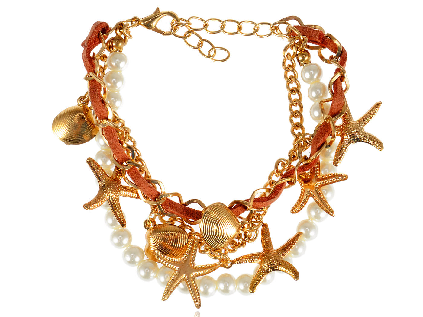 Three Piece Pearl Linked Chain Bracelet