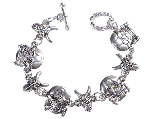 Silver Gothic Punk Skull Ox Head Halloween Bangle Bracelet Cuff