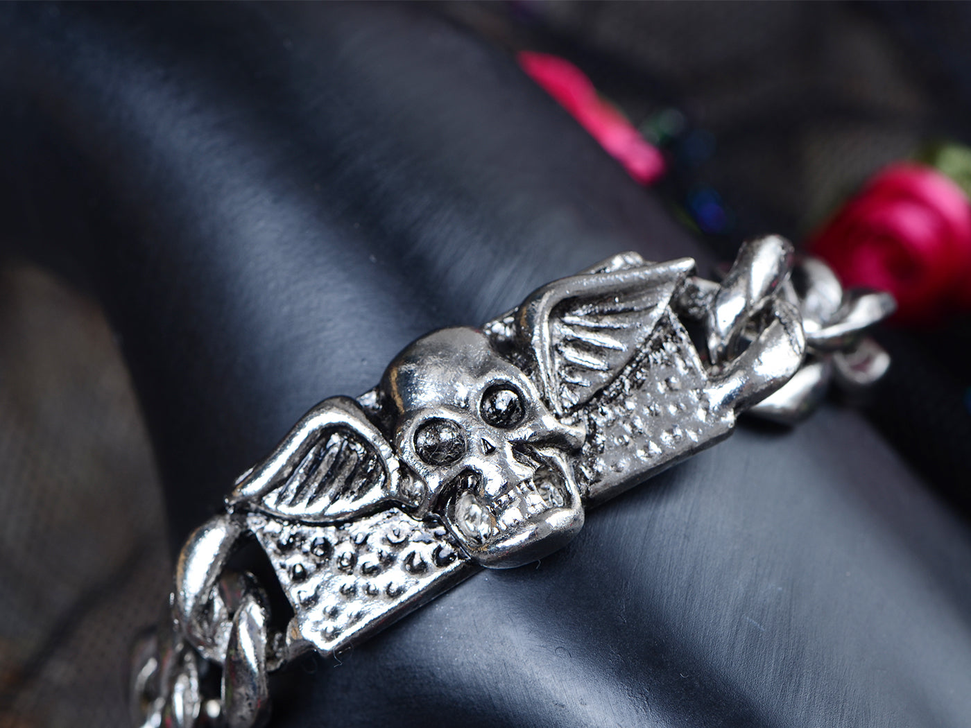 Silver Gothic Punk Skull Ox Head Halloween Bangle Bracelet Cuff