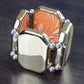 Orange Cameo Four Rectangle Beaded Bangle Bracelet Cuff