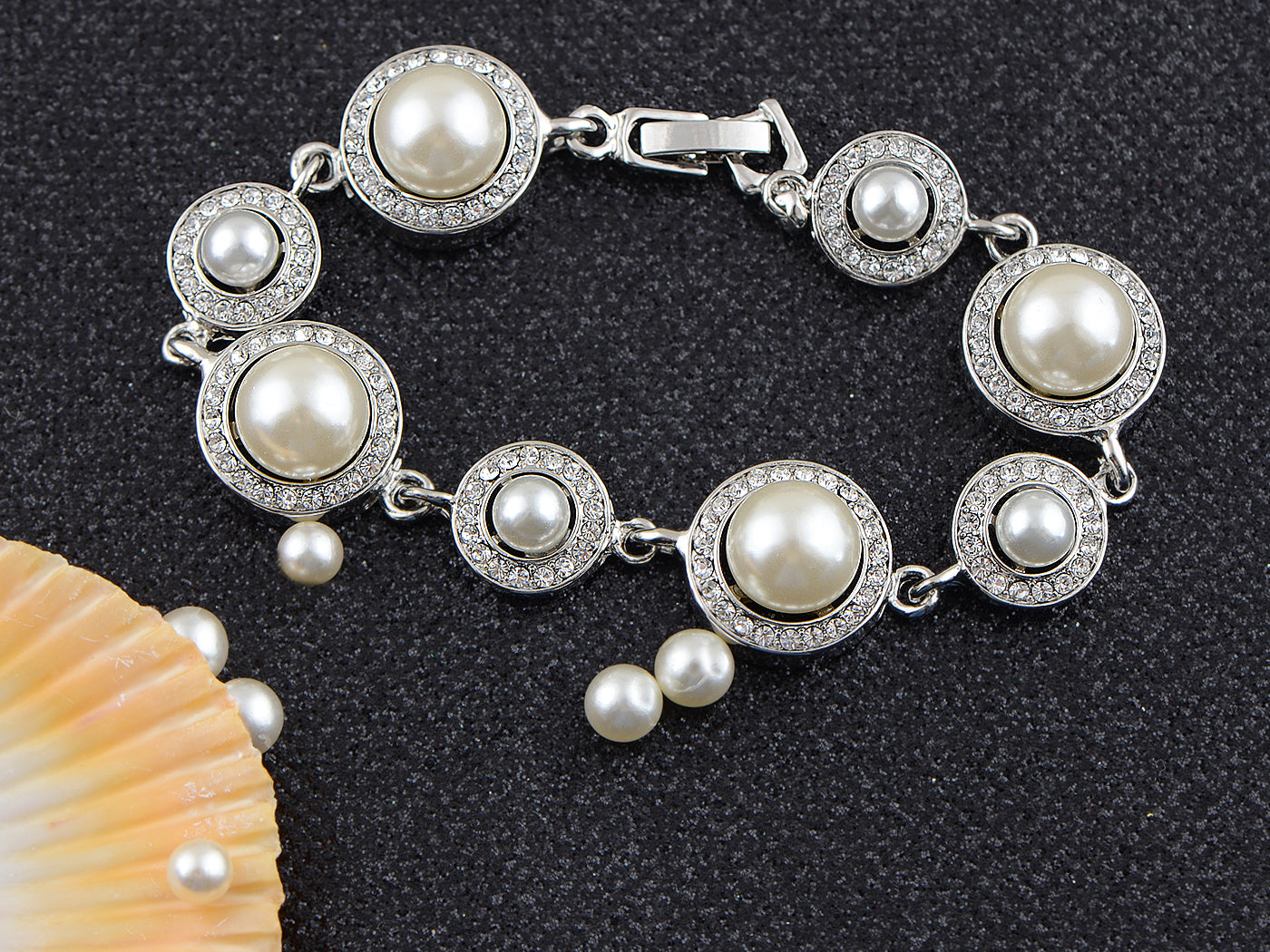 Silver Fresh Water Pearl Encrusted Link Bracelet