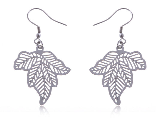 Stainless Steel Fall Leaf Cutout Drop Earrings