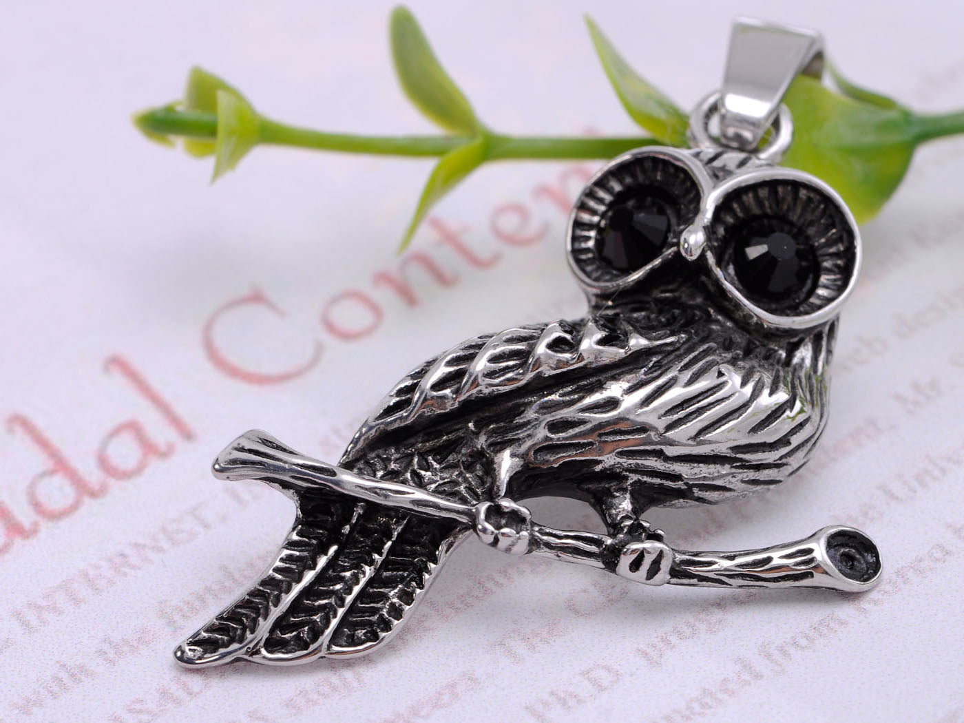 Stainless Steel Big Eyed Standing Owl Necklace Pendant
