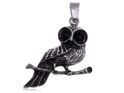 Stainless Steel Big Eyed Standing Owl Necklace Pendant