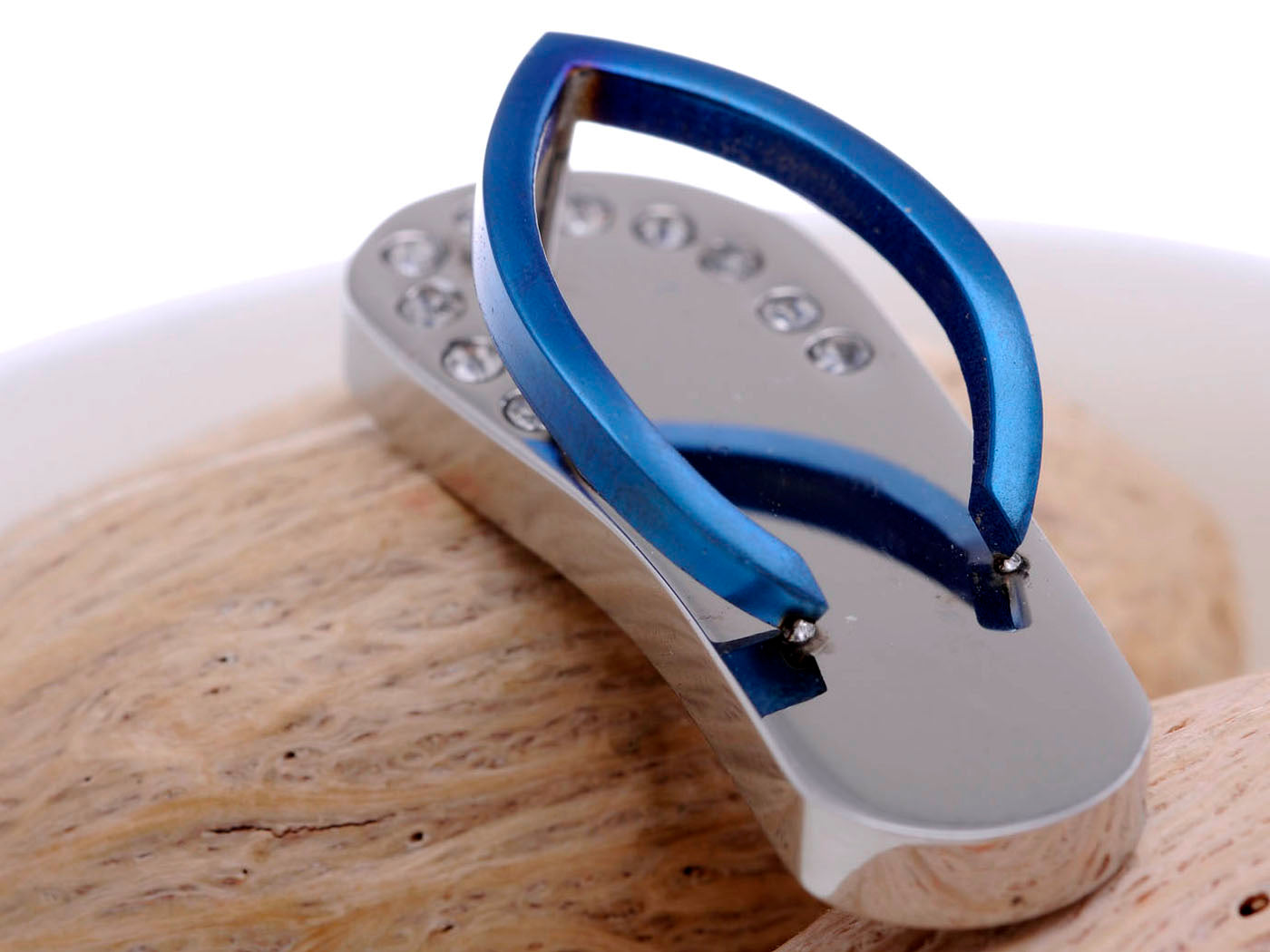 Stainless Steel Tiny Gem Set Blue Accent Sandal Necklace Pendant
