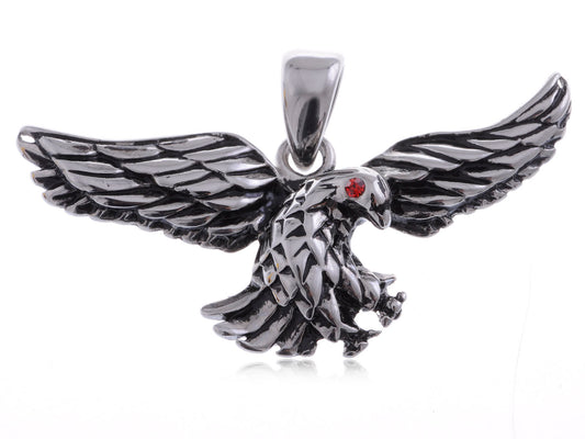 Stainless Steel Flying Eagle Red Eye Necklace Pendant