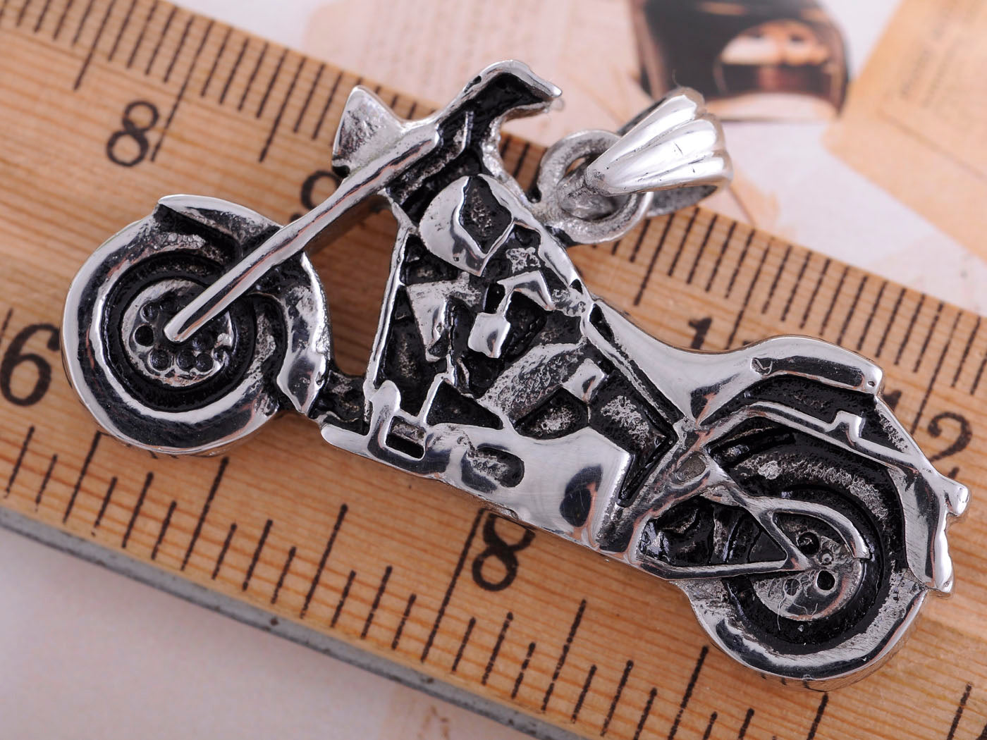 Stainless Steel Night Skeleton Head Motorcycle Necklace Pendant