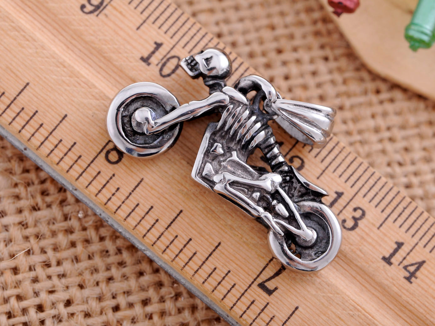 Stainless Steel Scary Skeleton Body Motorcycle Necklace Pendant