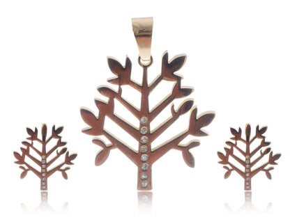 Quality Stainless Steel Tree Earring Necklace Pendant Earring Set