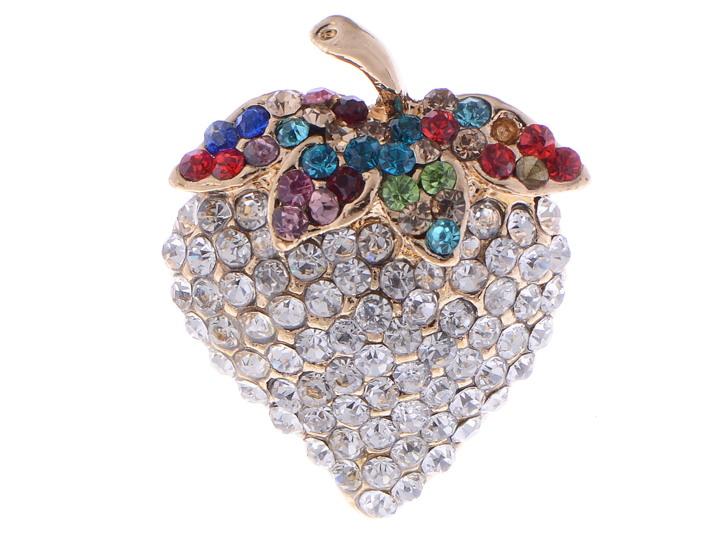 Women Elegant Crystal Rhinestone Sweet Strawberry With Colorful Leaves Fashion Ring