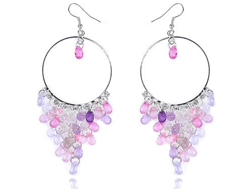 Pink Purple Big Hoop Multi Ss Dangle Earrings