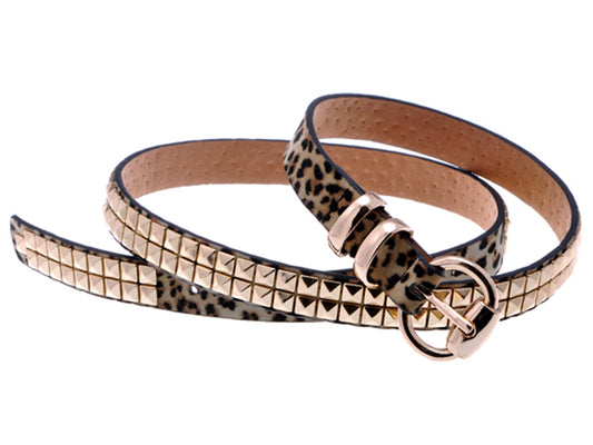 Leopard Print Gold Solid Geometry Beads Leather Belt