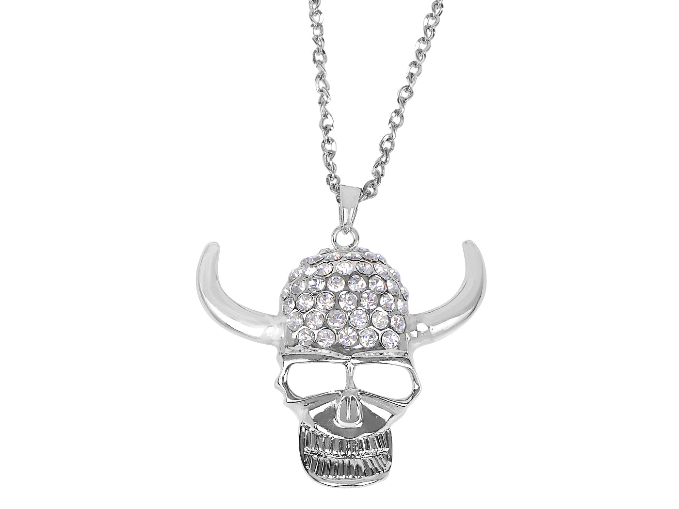 Skull Head Cut Out Oxhorn Halloween Pendant Necklace
