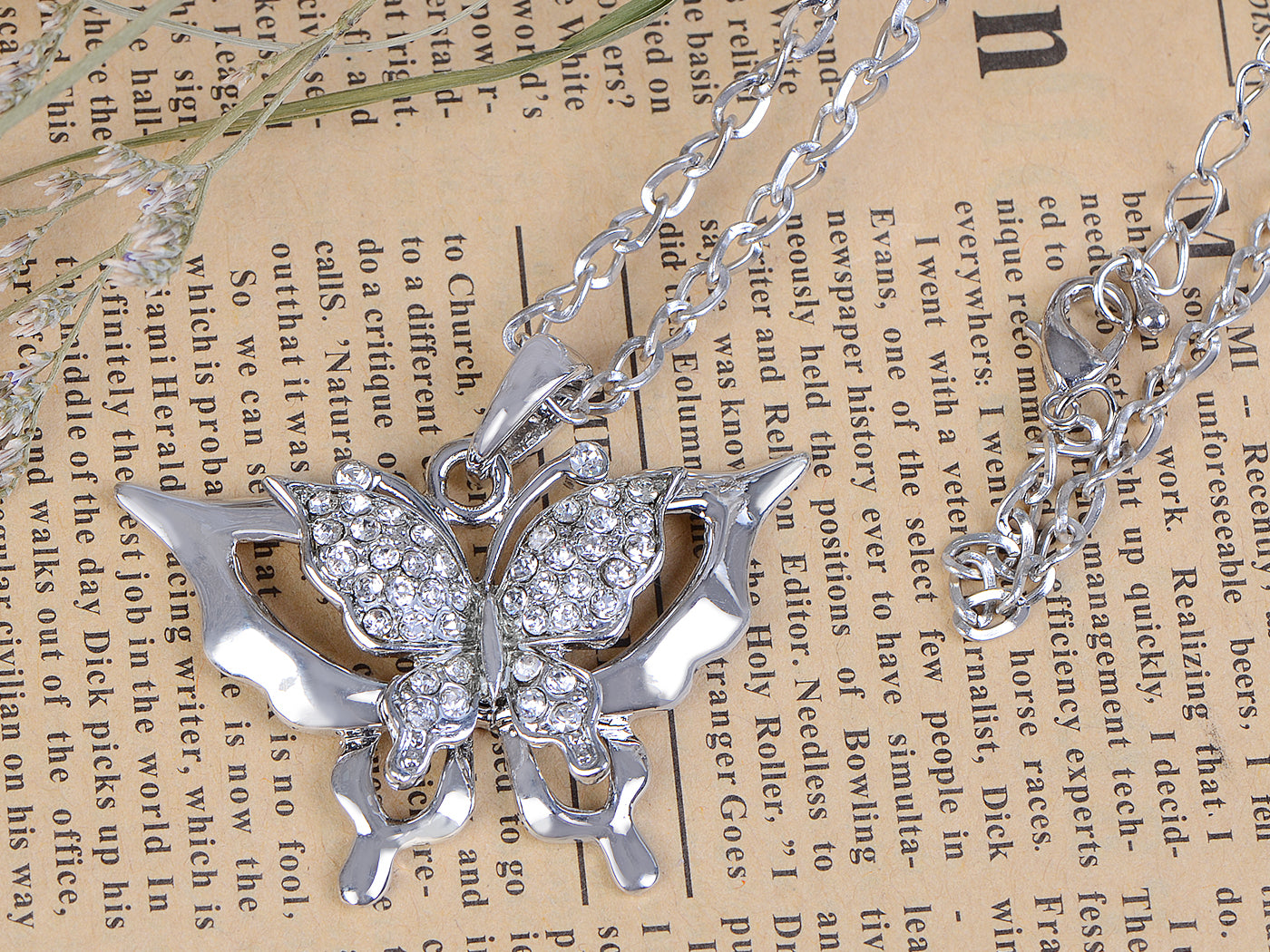 Cut Out Double Butterfly Insect Mirrored Pendant Necklace
