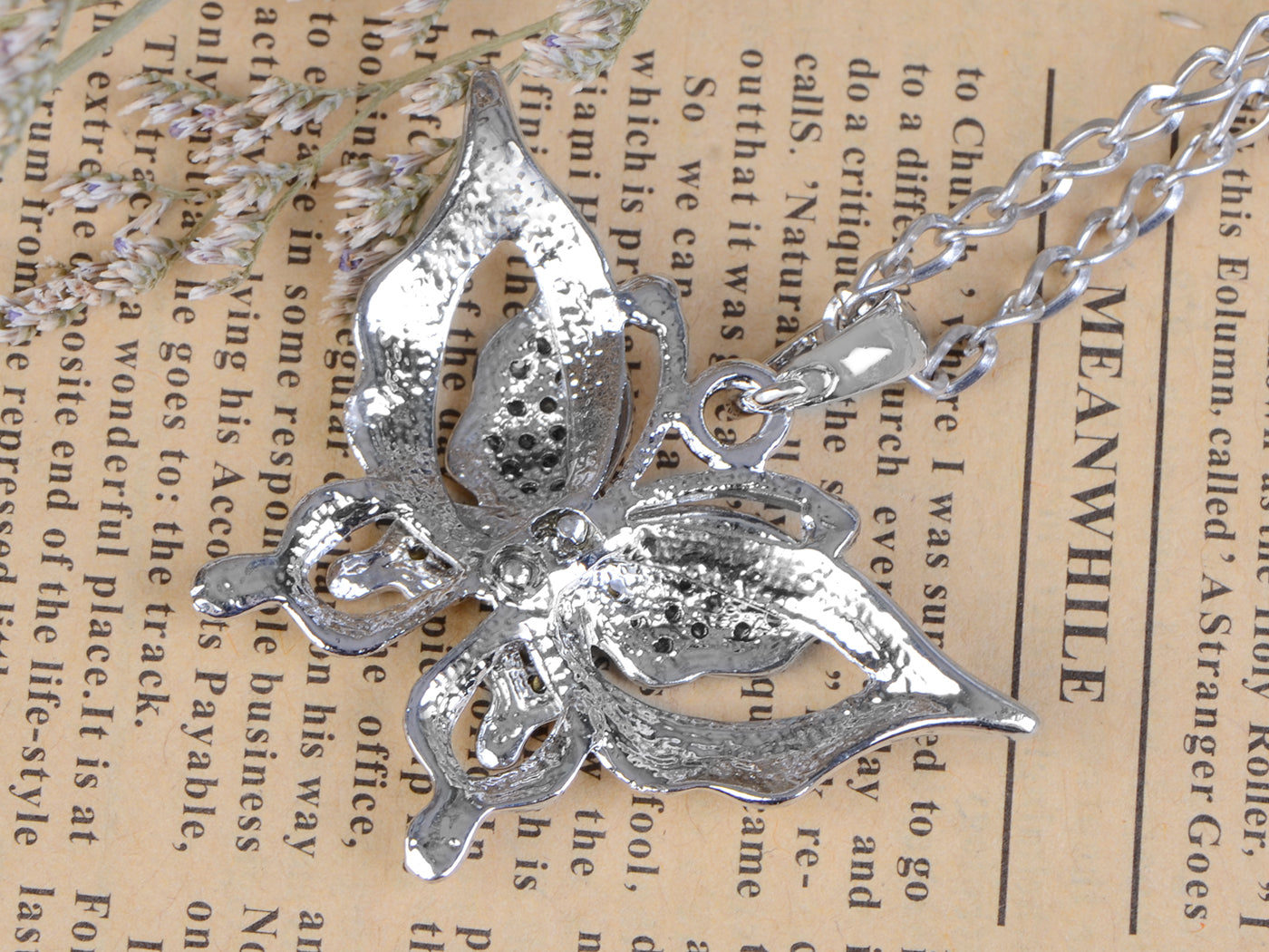 Cut Out Double Butterfly Insect Mirrored Pendant Necklace
