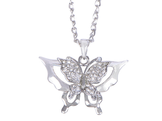 Cut Out Double Butterfly Insect Mirrored Pendant Necklace