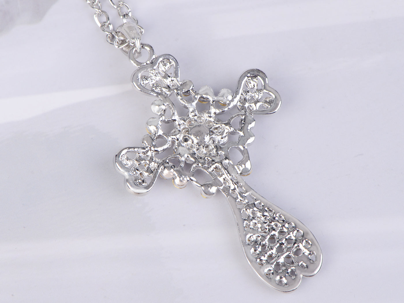 Beaded Heart Flower Floral Holy Cross Pendant Necklace