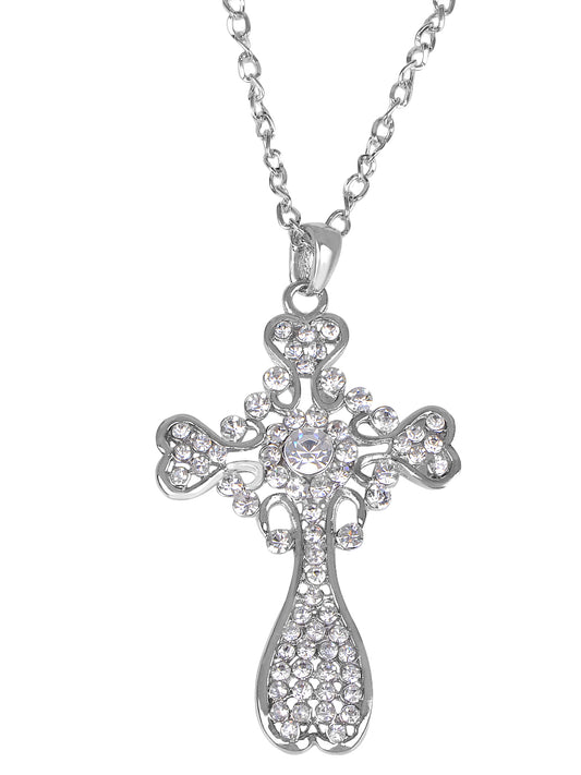 Beaded Heart Flower Floral Holy Cross Pendant Necklace