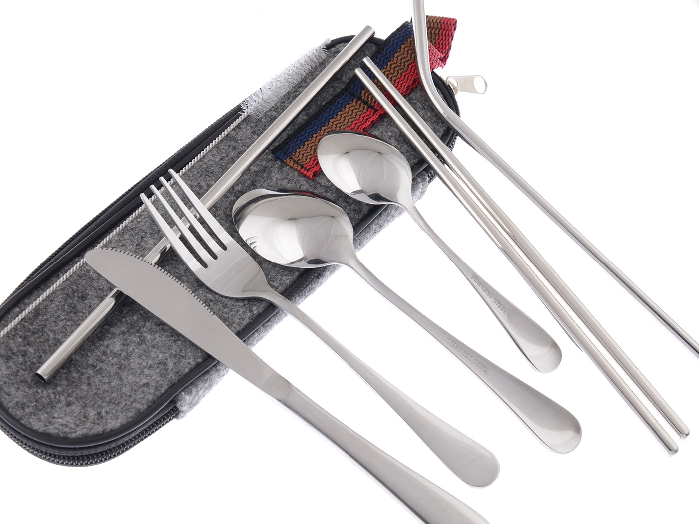 Portable Case Stainless Steel Flatware Set Knife Fork Spoon Reusable Dishwasher