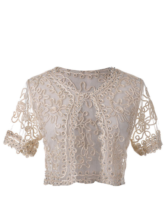 Embroidered Mesh Beaded Bolero