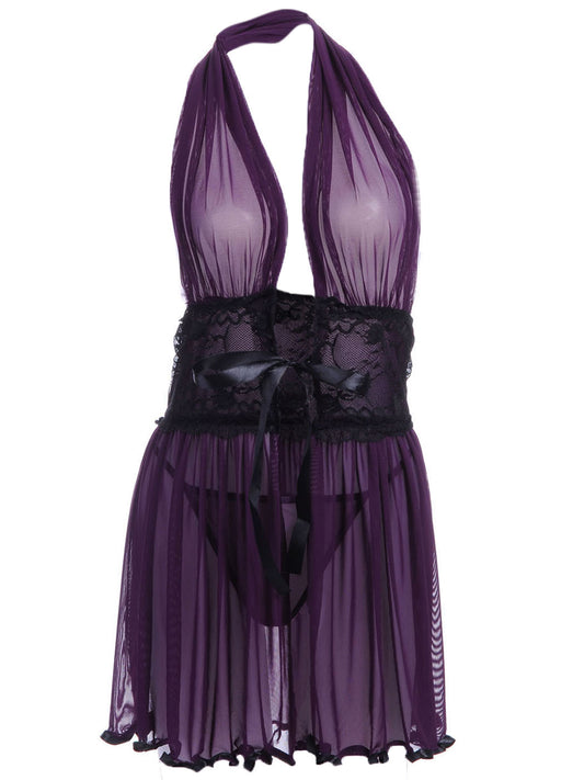 Mesh Tie Up Negligee Lingerie Set