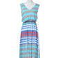 Blue Grey Nautical Stripe Sheer Chiffon Long Maxi Length Dress