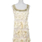 Beige Cream Floral Flower Petal Gem Stone Bead Neckline Sleeveless Dress