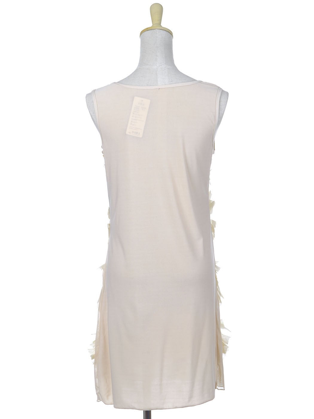 Beige Cream Floral Flower Petal Gem Stone Bead Neckline Sleeveless Dress