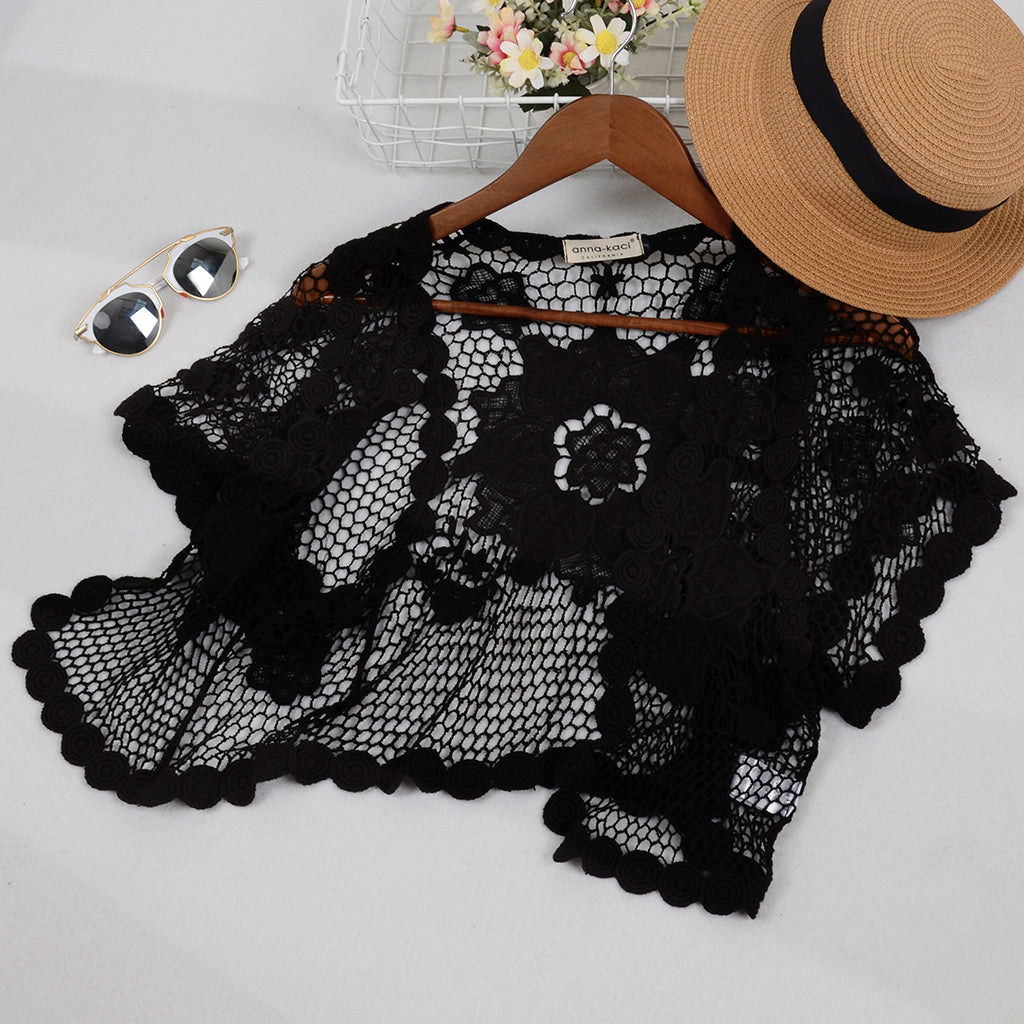 Short Sleeve Net Crochet Shrug