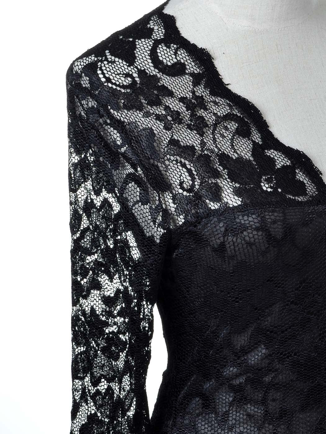 Black Floral Lacing Detail V Neck Dress