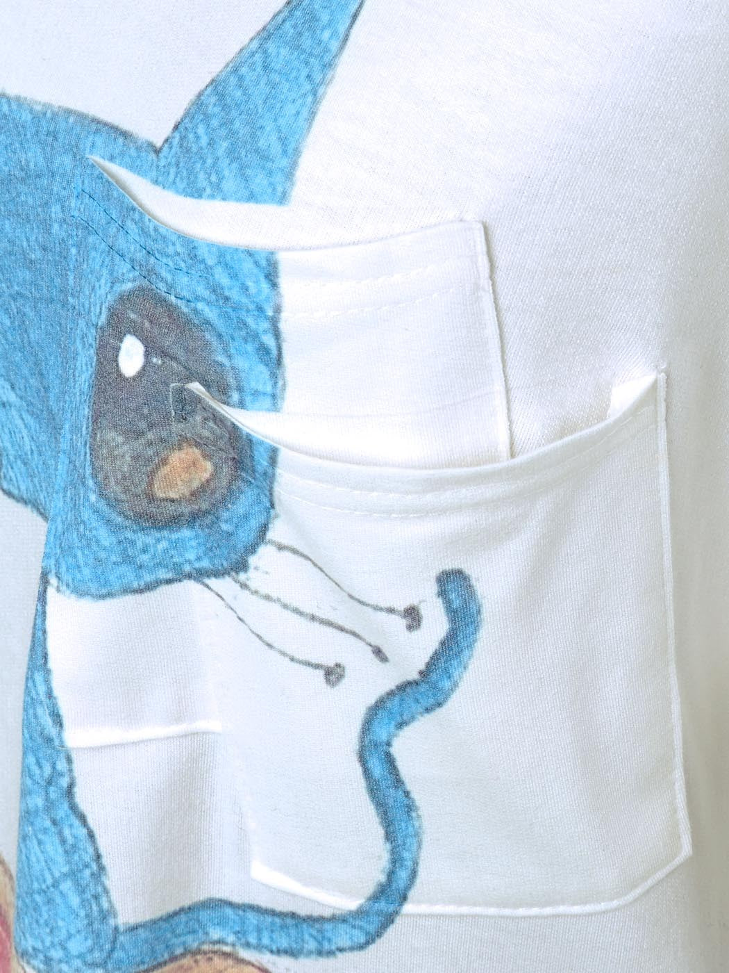 S/M Fit Crisp White L/S Fashion T-Shirt w Cartoon Kitty Cat Image