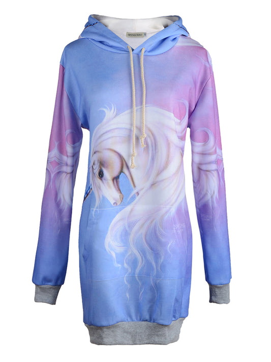 Anna-Kaci Womens Blue Purple Fantasy Mythical Fairy Tale Unicorn Long Sleeve Hoodie