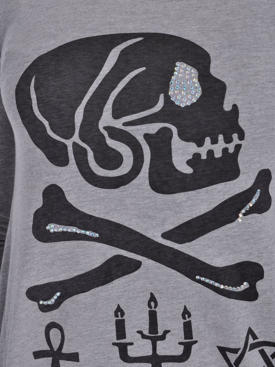Grey Long Sleeve Skull and Cross Bones Top
